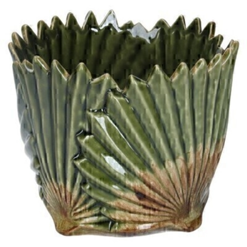 Antiqued Ceramic Fan Leaf Large Pot Cover By Gisela Graham